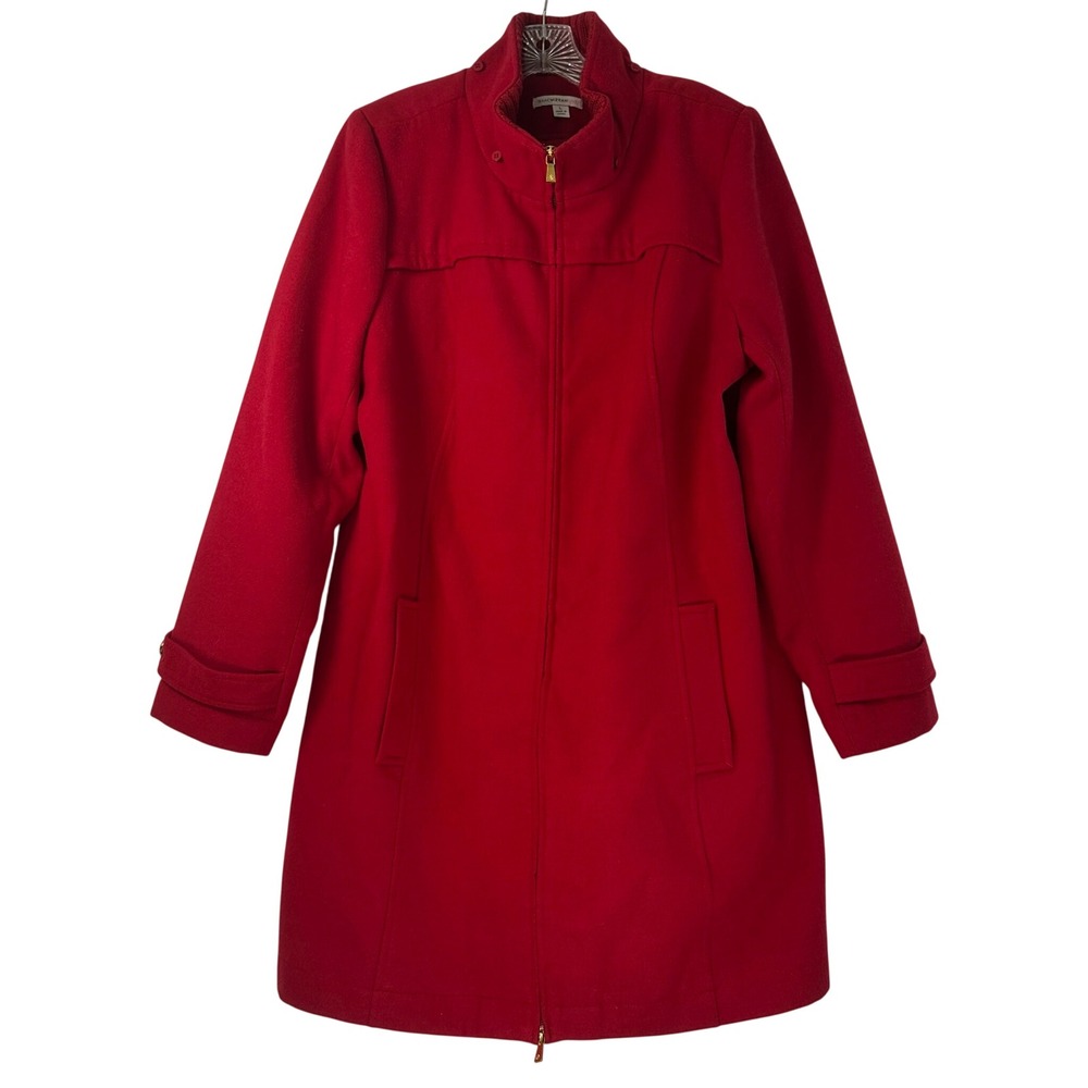 Isaac Mizrahi Live Red Full Zip Stand Collar Car Coat Jacket Large No Hood